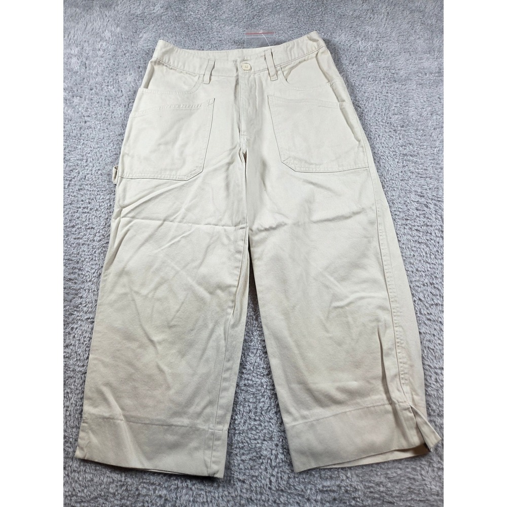 Newport News Jeanology Pants 6 Beige‎ Womens Carpenter Wide Leg Cropped Cotton